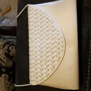 Bechamel Ivory Satin Pearl Accent Evening Bag